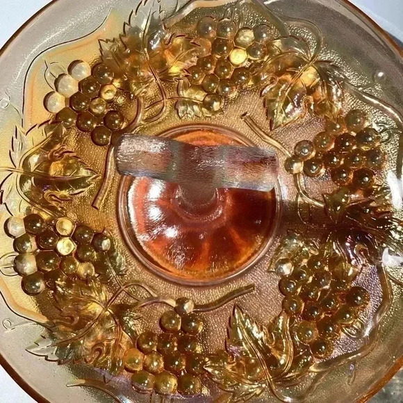 RARE FIND IMPERIAL Carnival Glass CENTER HANDLE SERVER Amber Glass  9” - Picture 10 of 12